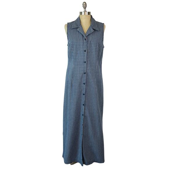 Vintage Faded Glory Women's Blue Plaid Flannel Collared Maxi Dress (Sz L) - Picture 2 of 14